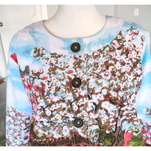 Ms. G Wear Jacket Womens Medium Cotton Artsy Scenic Rhinestone Pockets Boho Chic - Picture 3 of 14